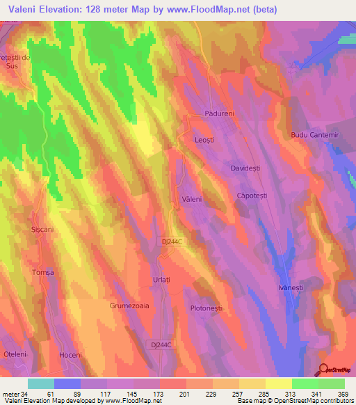 Valeni,Romania Elevation Map