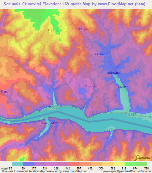 Scaunele Crusovitei,Romania Elevation Map