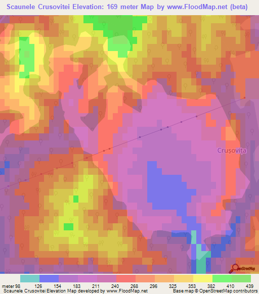 Scaunele Crusovitei,Romania Elevation Map