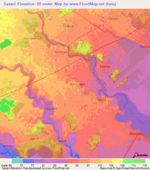 Saxani,Romania Elevation Map