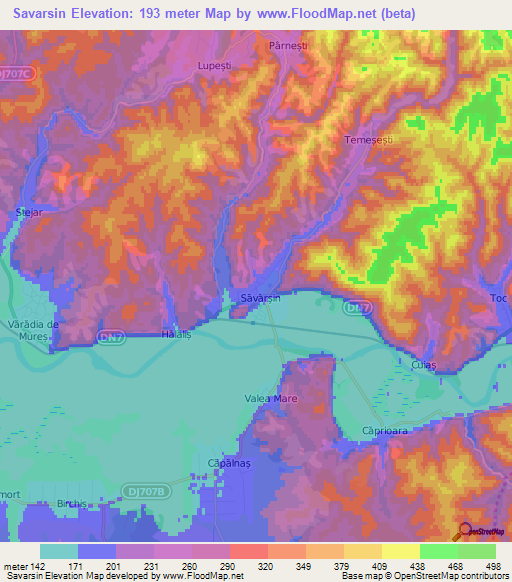 Savarsin,Romania Elevation Map