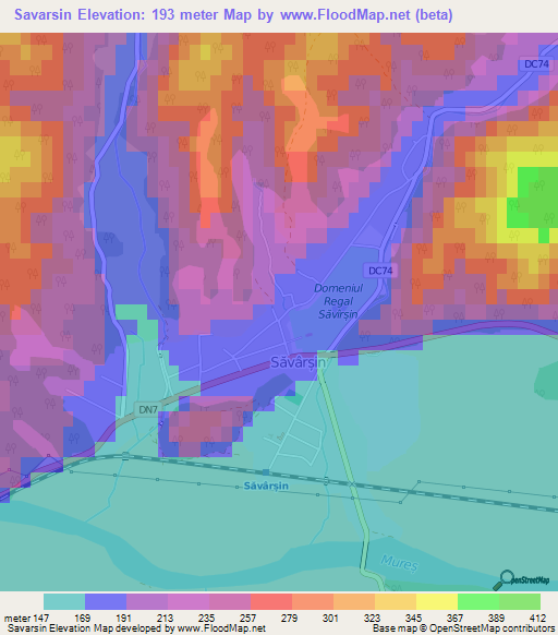 Savarsin,Romania Elevation Map