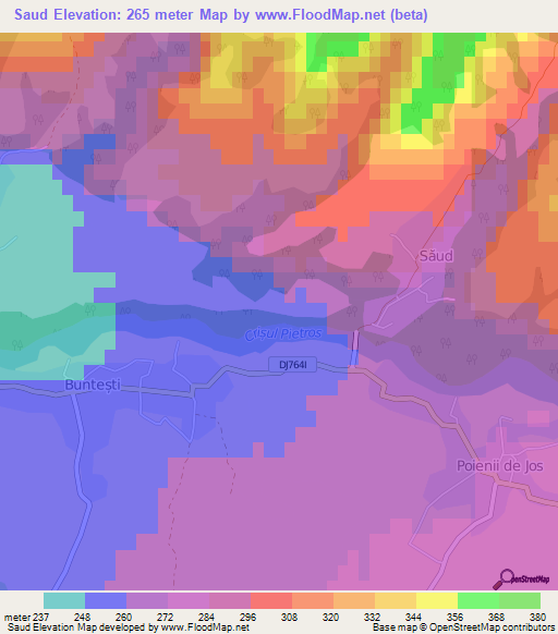 Saud,Romania Elevation Map