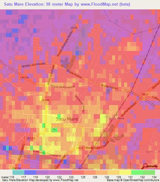 Satu Mare,Romania Elevation Map