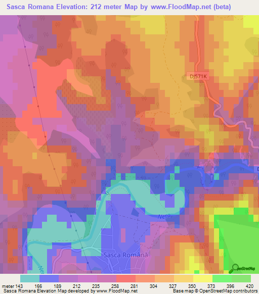 Sasca Romana,Romania Elevation Map