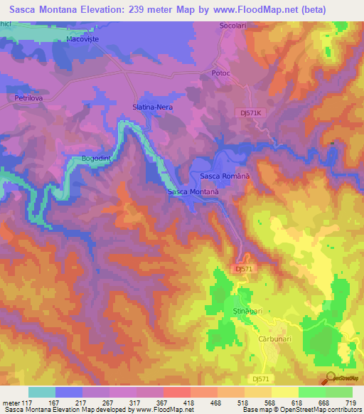 Sasca Montana,Romania Elevation Map