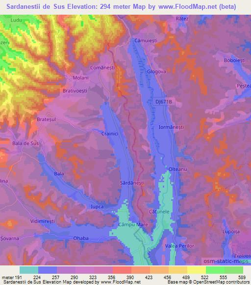 Sardanestii de Sus,Romania Elevation Map