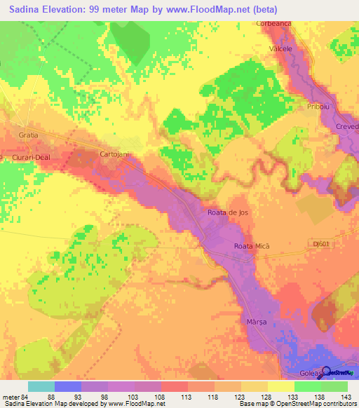 Sadina,Romania Elevation Map