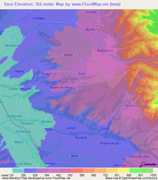 Saca,Romania Elevation Map