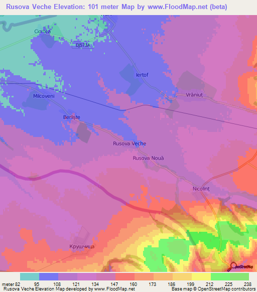 Rusova Veche,Romania Elevation Map