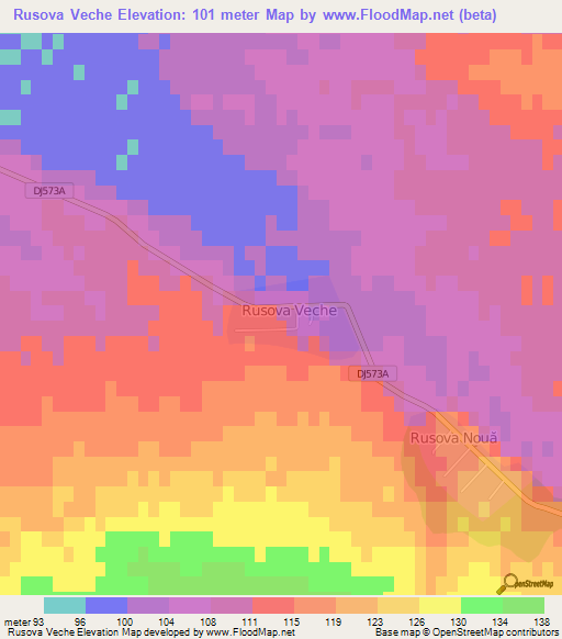 Rusova Veche,Romania Elevation Map