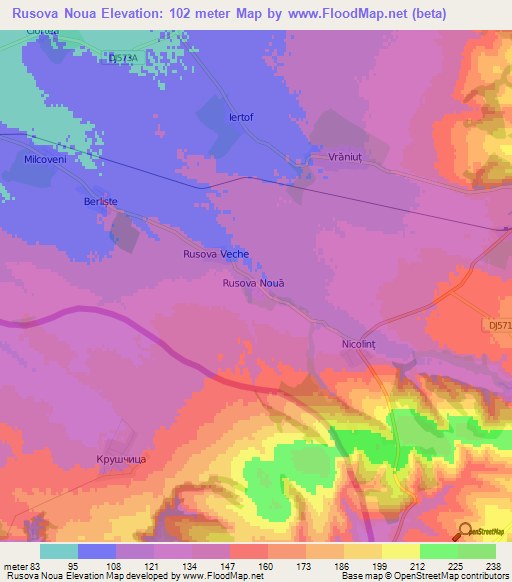 Rusova Noua,Romania Elevation Map