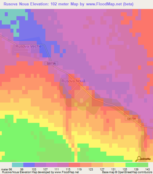 Rusova Noua,Romania Elevation Map