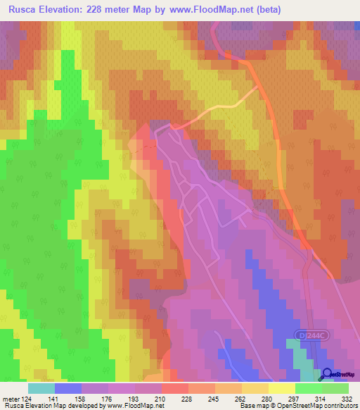 Rusca,Romania Elevation Map