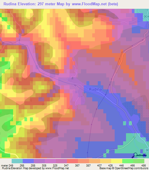 Rudina,Romania Elevation Map