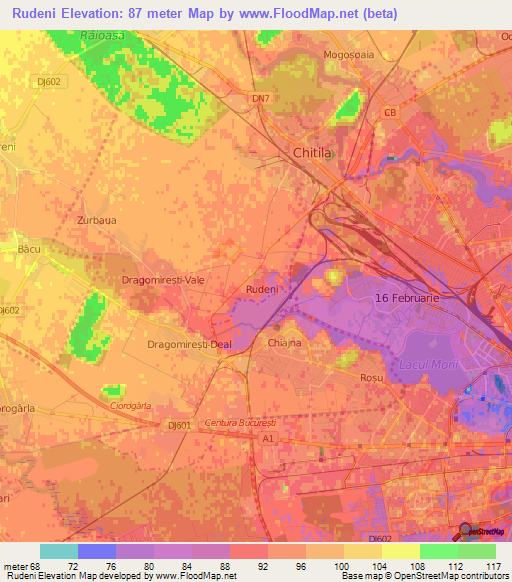 Rudeni,Romania Elevation Map