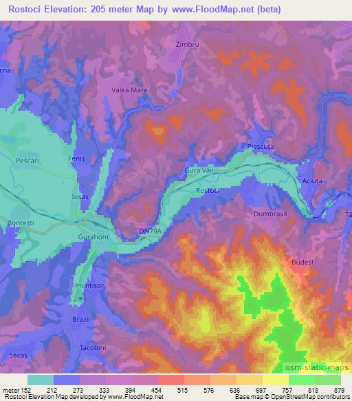 Rostoci,Romania Elevation Map