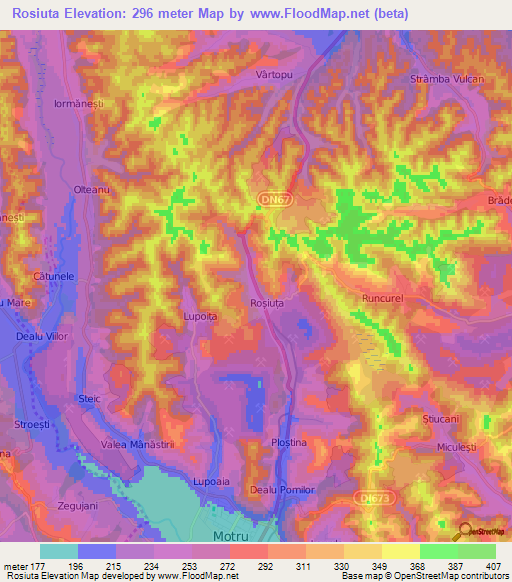 Rosiuta,Romania Elevation Map