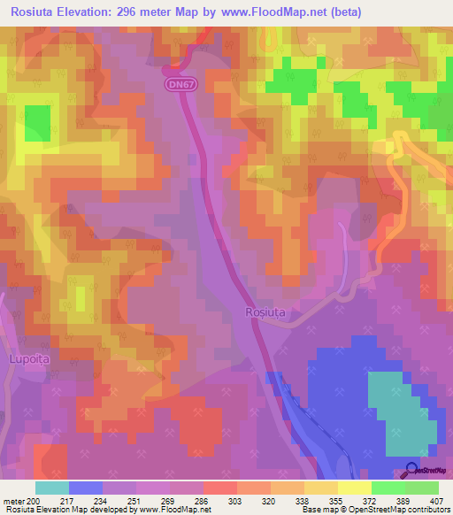 Rosiuta,Romania Elevation Map