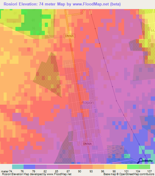 Rosiori,Romania Elevation Map