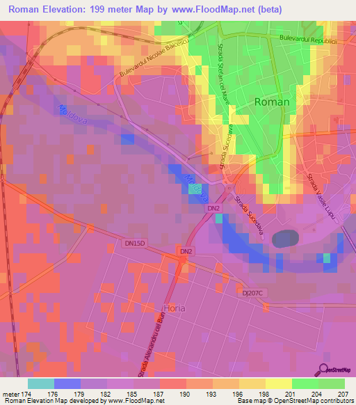 Roman,Romania Elevation Map