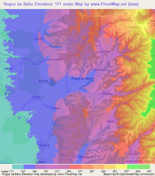 Rogoz de Beliu,Romania Elevation Map