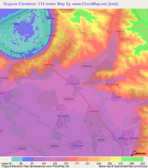 Rogova,Romania Elevation Map