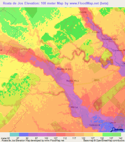 Roata de Jos,Romania Elevation Map