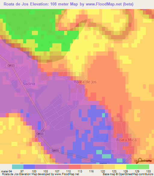 Roata de Jos,Romania Elevation Map