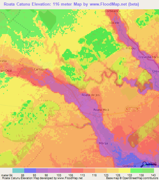 Roata Catunu,Romania Elevation Map