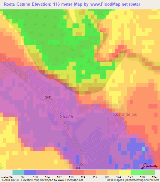 Roata Catunu,Romania Elevation Map