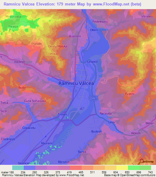 Ramnicu Valcea,Romania Elevation Map