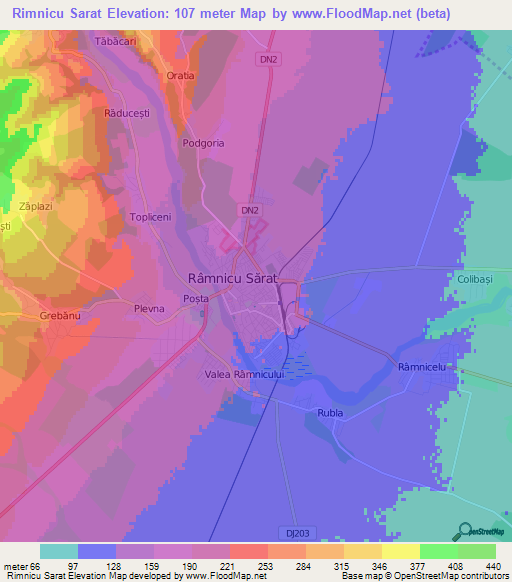 Rimnicu Sarat,Romania Elevation Map