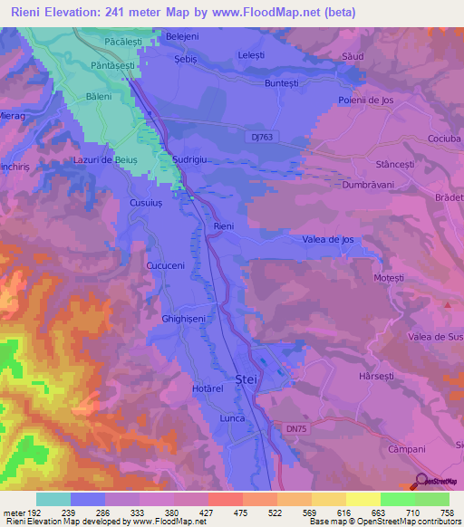 Rieni,Romania Elevation Map