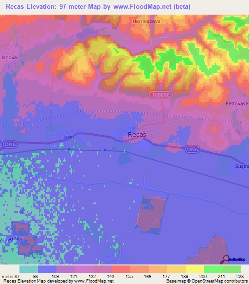 Recas,Romania Elevation Map