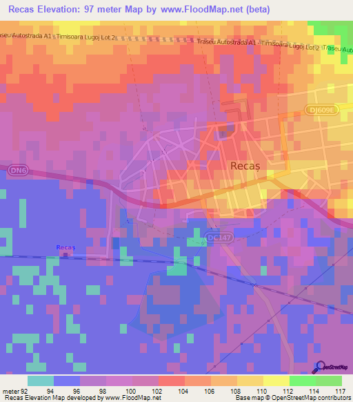 Recas,Romania Elevation Map