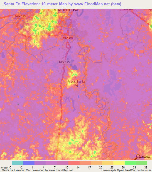 Santa Fe,Mexico Elevation Map