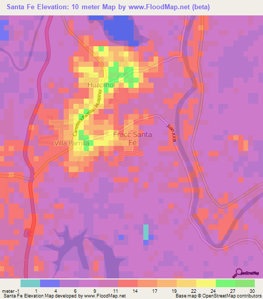 Santa Fe,Mexico Elevation Map