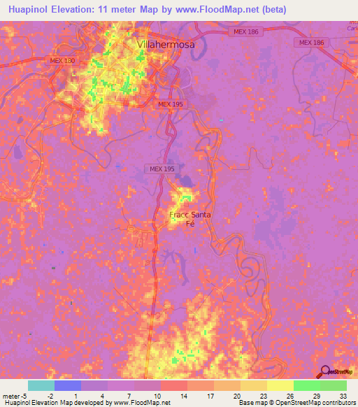 Huapinol,Mexico Elevation Map