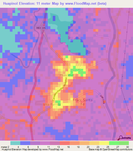 Huapinol,Mexico Elevation Map