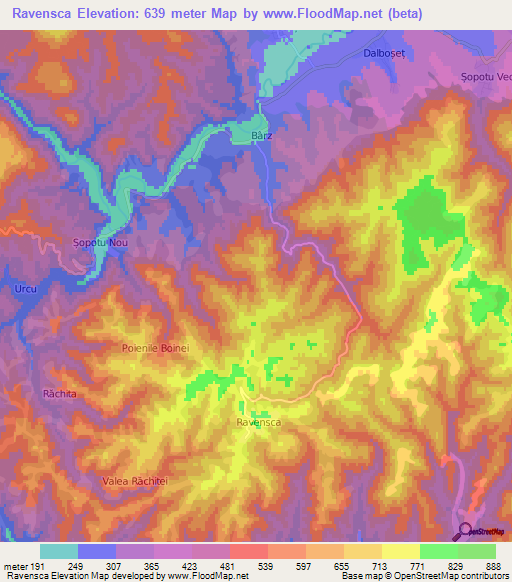 Ravensca,Romania Elevation Map