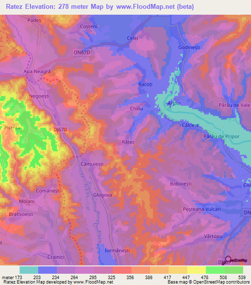 Ratez,Romania Elevation Map