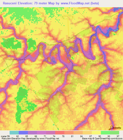 Rasuceni,Romania Elevation Map