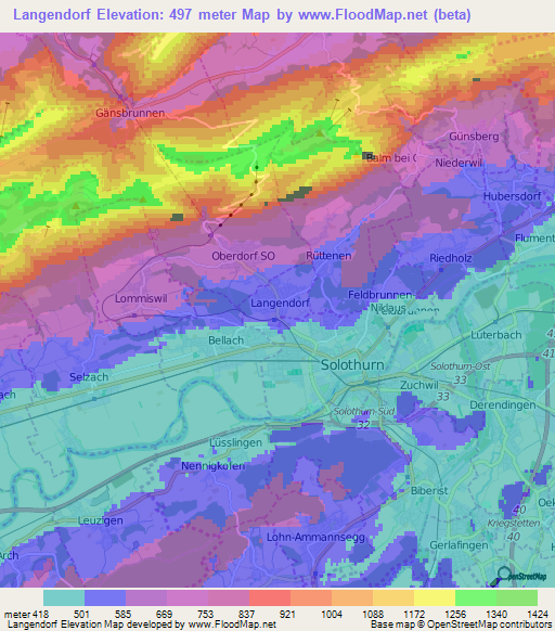 Langendorf,Switzerland Elevation Map