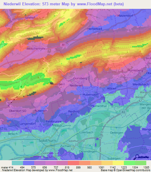 Niederwil,Switzerland Elevation Map