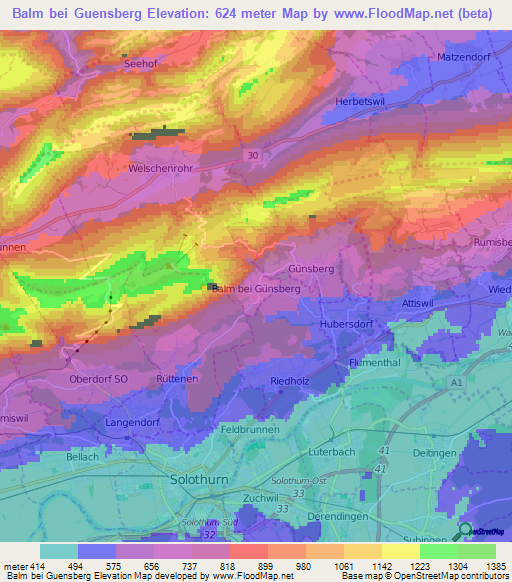 Balm bei Guensberg,Switzerland Elevation Map