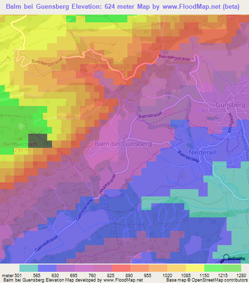 Balm bei Guensberg,Switzerland Elevation Map