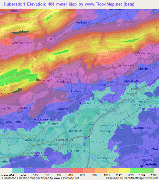 Hubersdorf,Switzerland Elevation Map