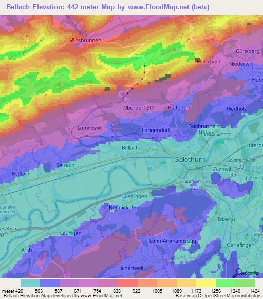 Bellach,Switzerland Elevation Map