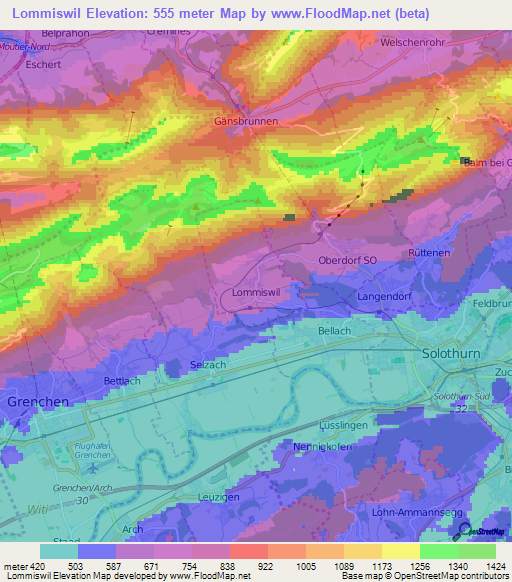 Lommiswil,Switzerland Elevation Map